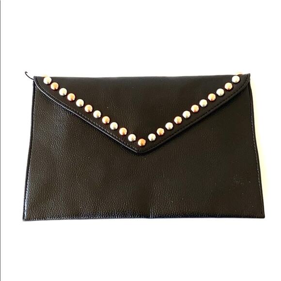 New B-Low The Belt Black Vegan Leather Envelope Studded Magnetic Flap Clutch Bag - Picture 1 of 4